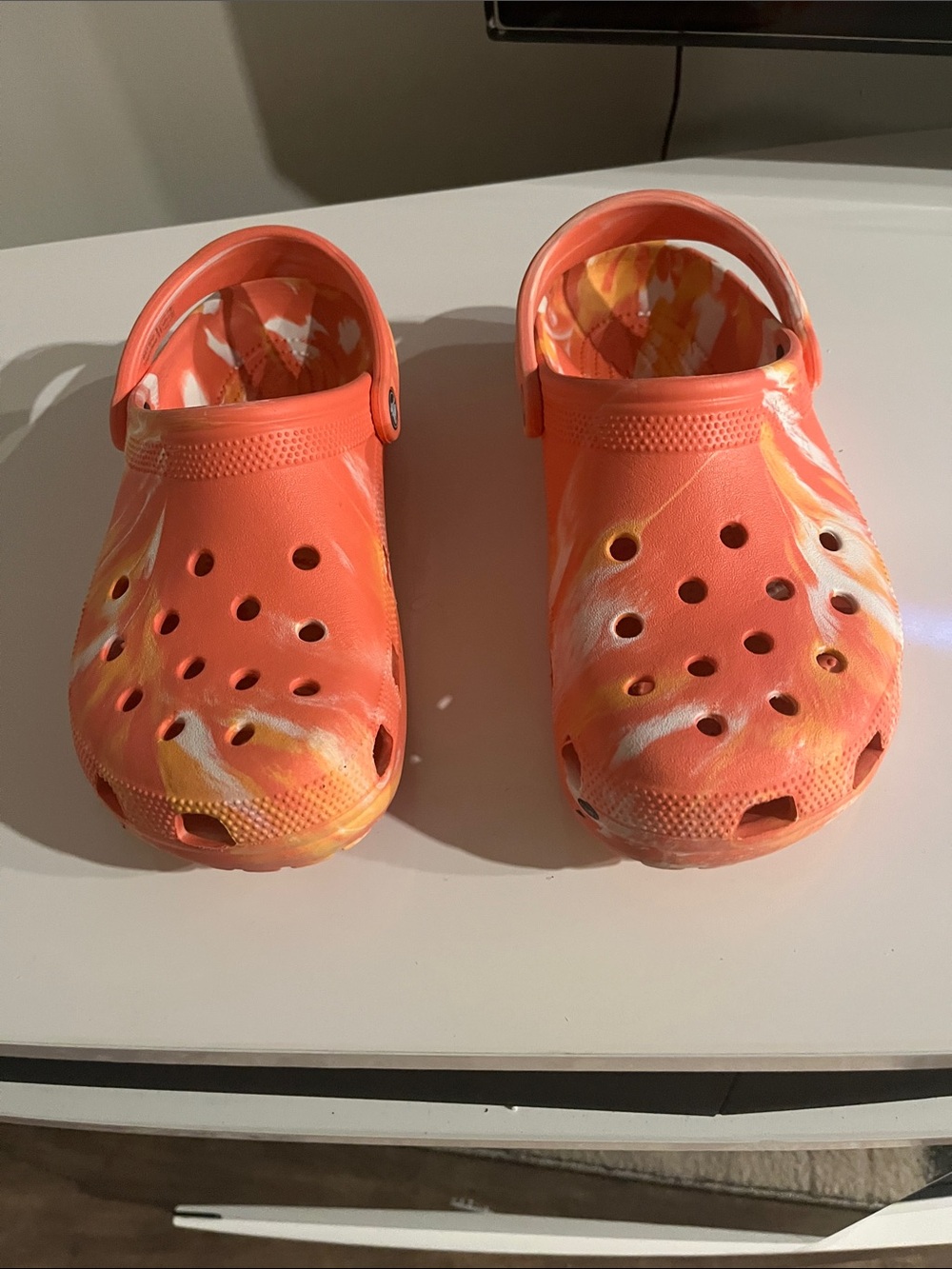 CROCS Orange, Yellow & White Marble Classic Clog Size 11